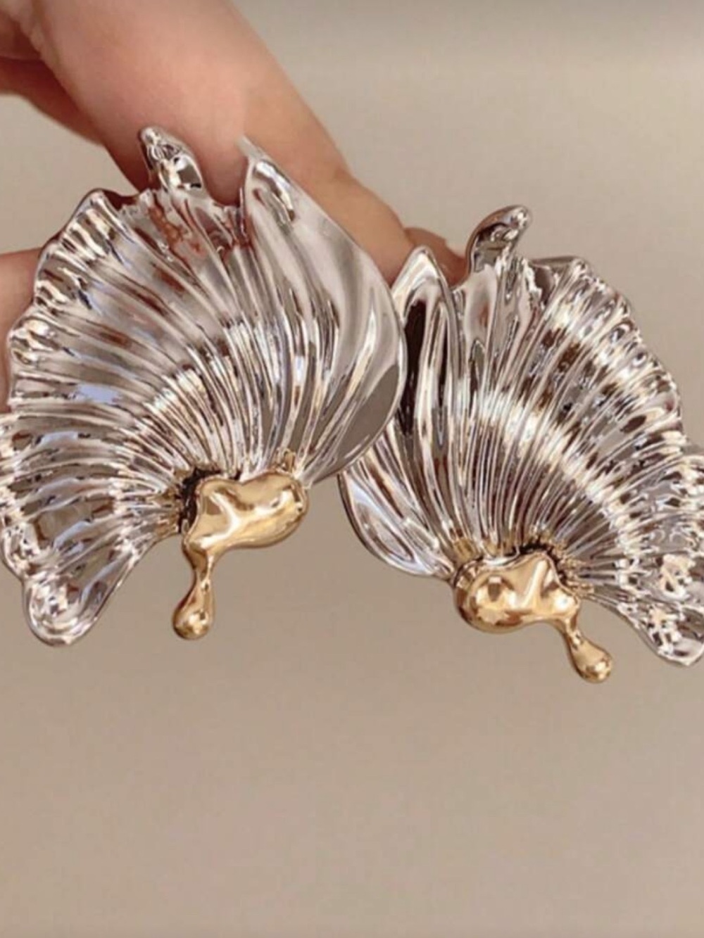 Silver Petal Drop Earrings with Gold Accents